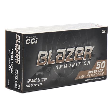 full metal jacket- 50 rounds per box|CCI Blazer Brass 9mm Luger Ammo 115 Grain Full .